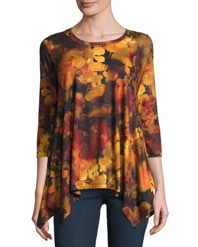 3/4-sleeve Floral-print Tee,