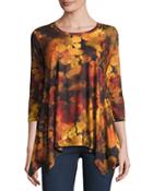 3/4-sleeve Floral-print Tee,
