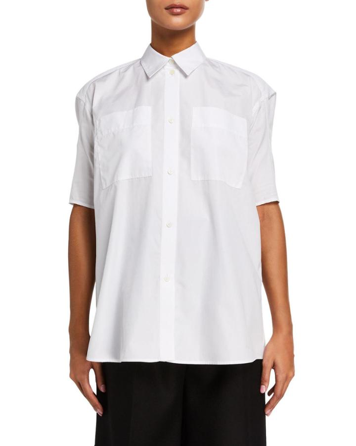 Puff-sleeve Poplin Button-front