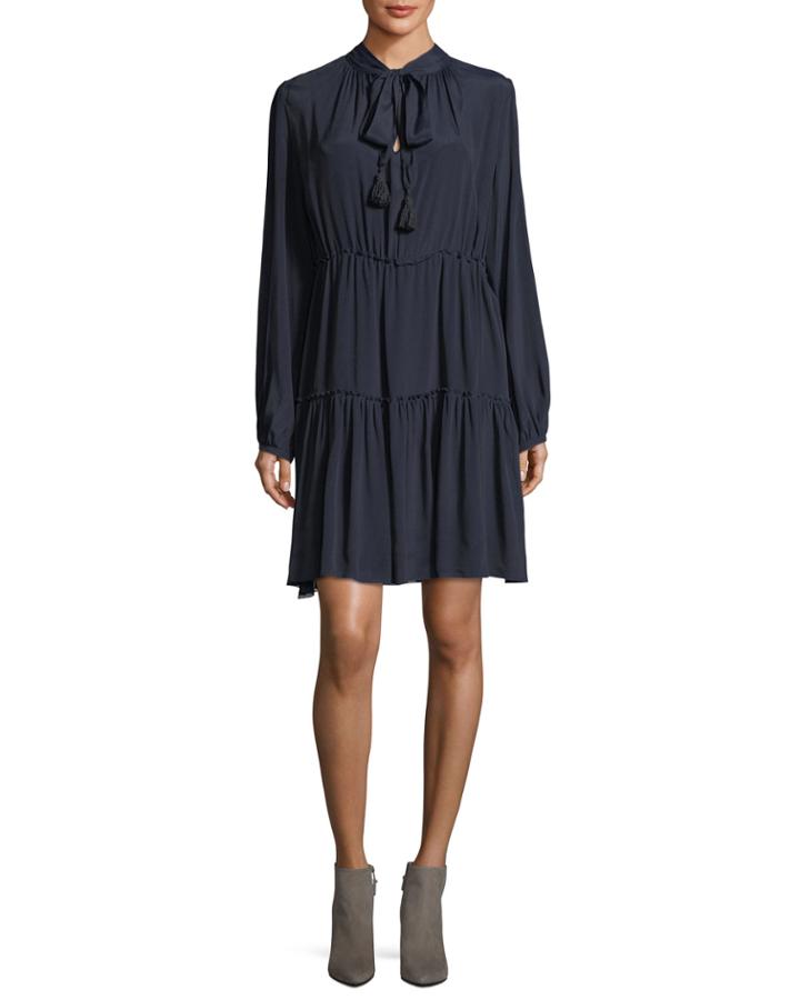 Long-sleeve Tie-neck Dress