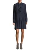 Long-sleeve Tie-neck Dress