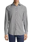 Striped Twill Cotton Shirt, Gray/white