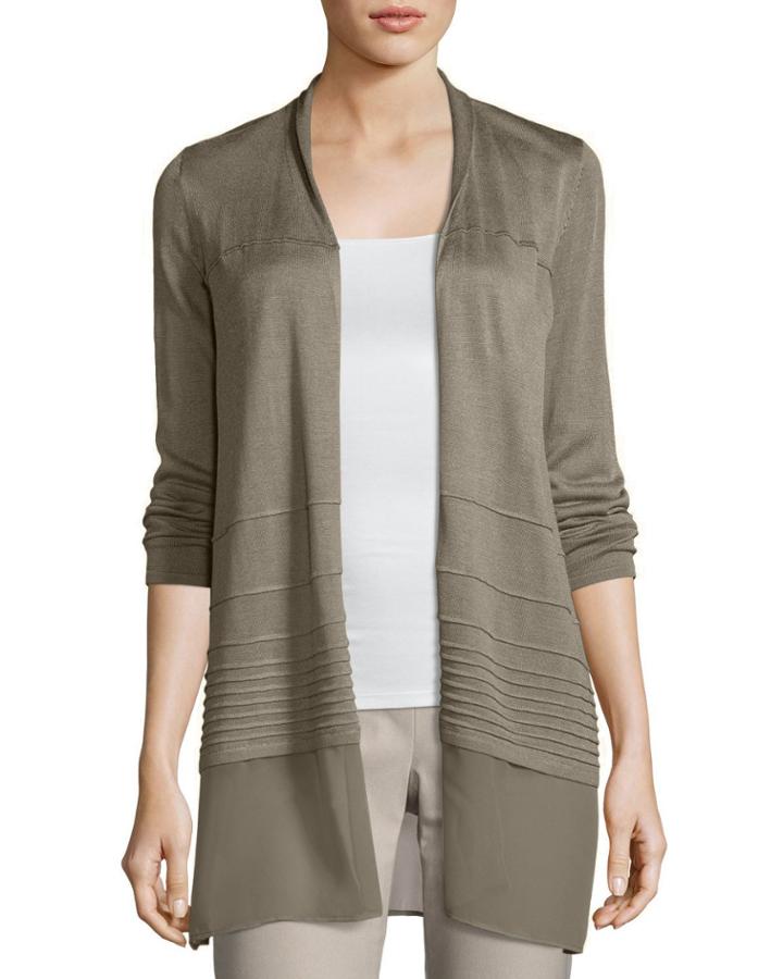 Textured Chiffon-trim Cardigan,