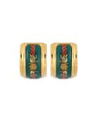 Estate Bird Enamel Earrings, Green/gold