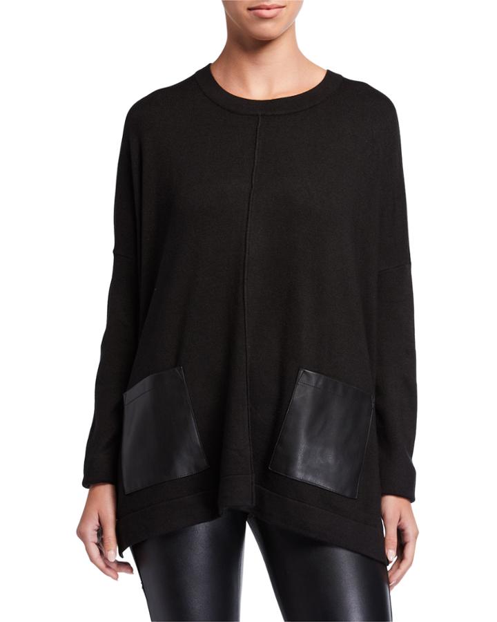 Faux Leather Pocket Pullover