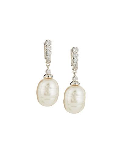 14mm Baroque Simulated Pearl & Cubic Zirconia Earrings
