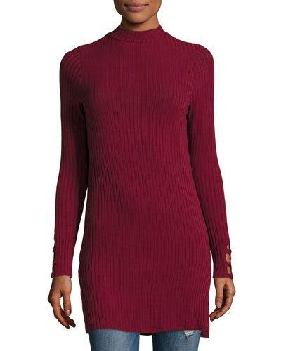 Mock-neck Sweater Tunic, Burgundy