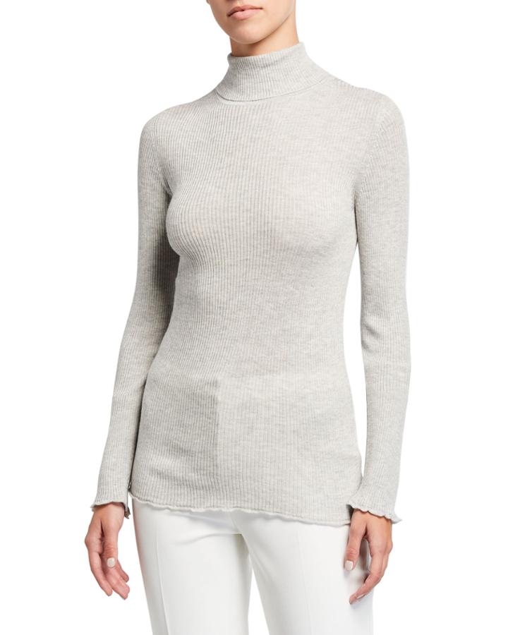 Ribbed Turtleneck Cashmere-blend Top
