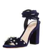 Elayna Crystal-studded Velvet Sandal, Eclipse