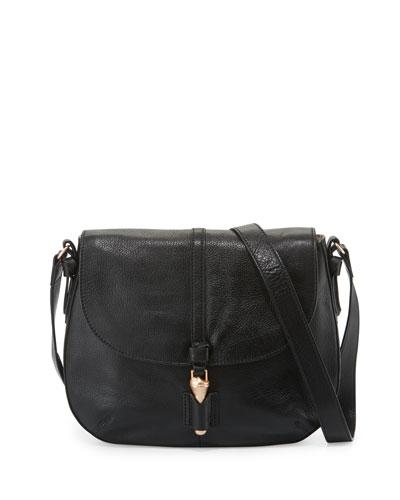 Mia Leather Saddle Bag, Black