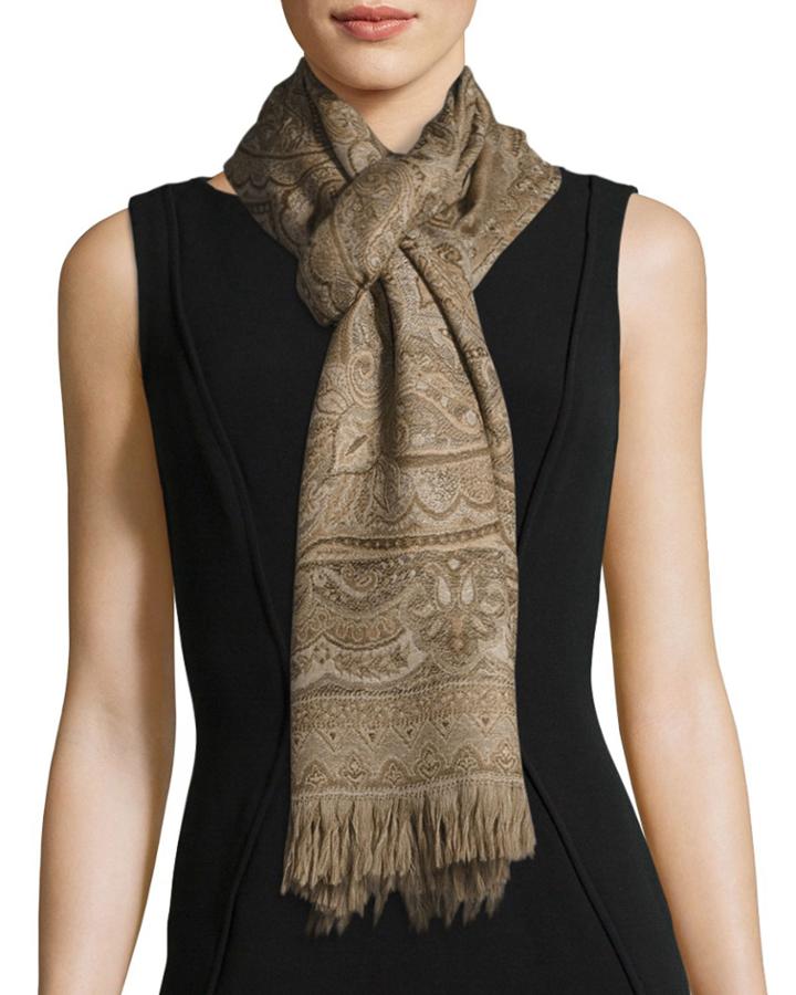 Chai Tonal Paisley Wool Stole, Chocolate