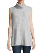 Sleeveless Ribbed Knit Turtleneck