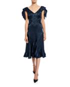 Floral-jacquard Satin Ruffled Dress