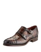 Men's Alligator & Leather Double Monk Dress