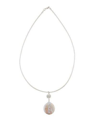 Silvertone Choker Necklace W/ Crystal & Simulated Pearl Pendant