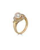 14k Pearl & Mixed-cut Diamond Ring,