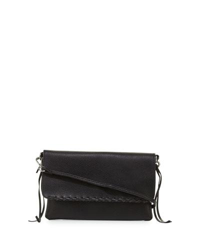 Whipstitch-trim Faux-leather Crossbody Bag, Black