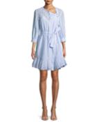 Belted Stripe Asymmetric-placket Dress