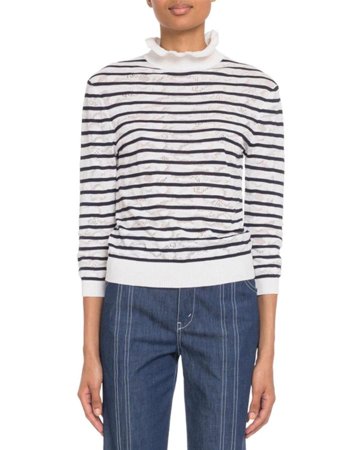 Ruffled Turtleneck Striped