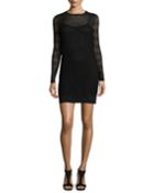 Long-sleeve Openwork Sheath Dress, Black