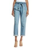 Lucilia Denim Paperbag-waist Pants,