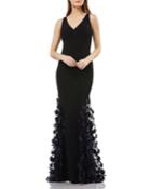 Sleeveless Crepe Trumpet Gown With 3d Floral