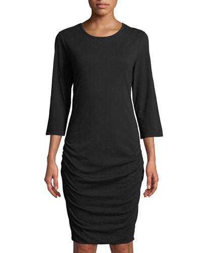 Ruched 3/4-sleeve Dress