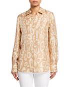 Painted Leopard Silk Button-down Blouse
