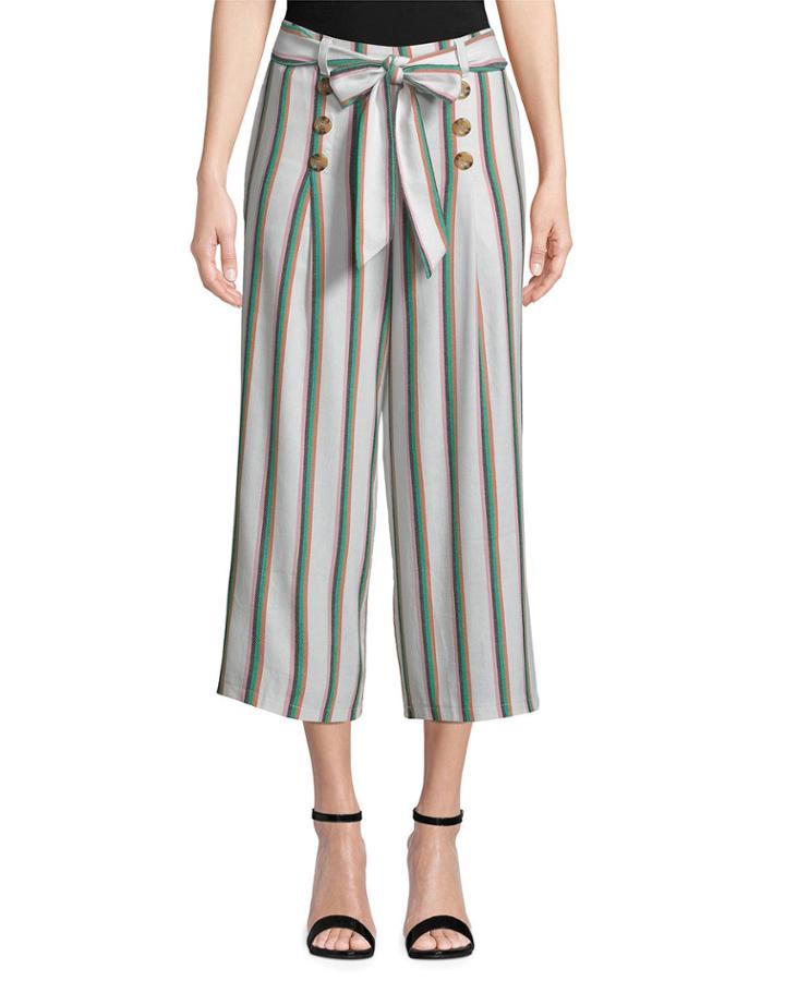 Striped Cropped Pants With Bow Detail