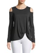 Knot-front Cold-shoulder Tee