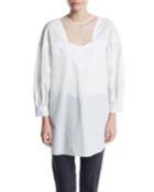 Full-sleeve Cotton Prairie Top W/ Diamond Embroidery At Neck