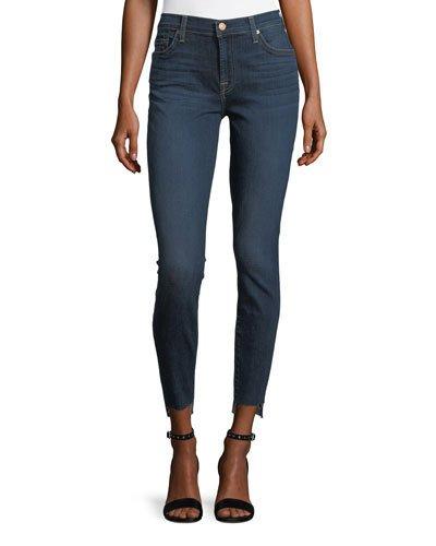 Ankle-skinny Jeans With Split Released Hem, Blue