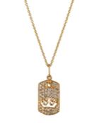 14k Cutout Crown Diamond Dog Tag Necklace