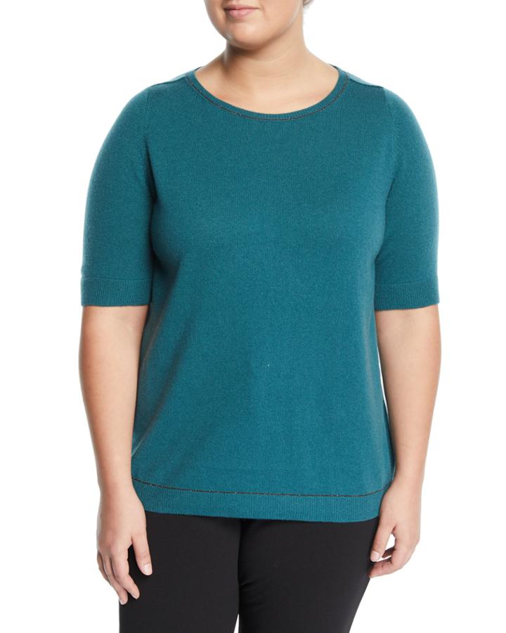Sequin-trim Cashmere Tee,