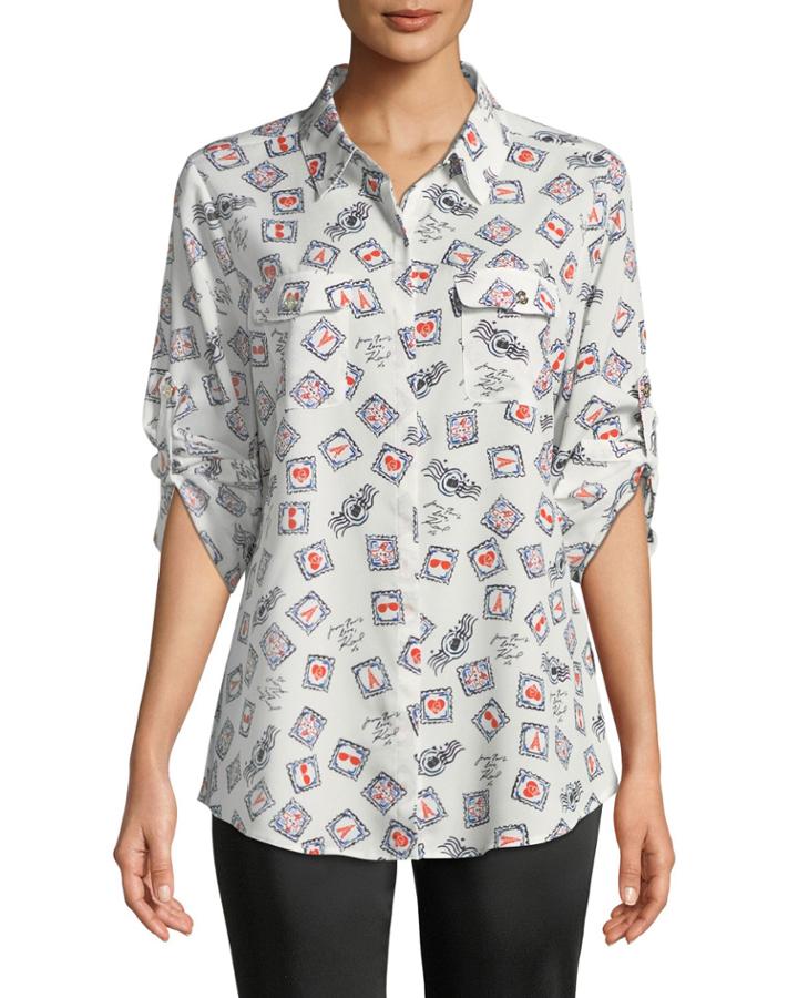 Logo-woven Button-front Blouse