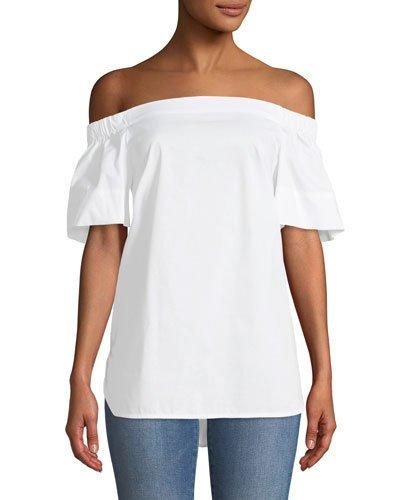 Off-the-shoulder Flutter-sleeve Tunic