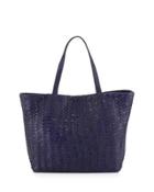 Woven Faux-leather Reptile Tote Bag, Cobalt