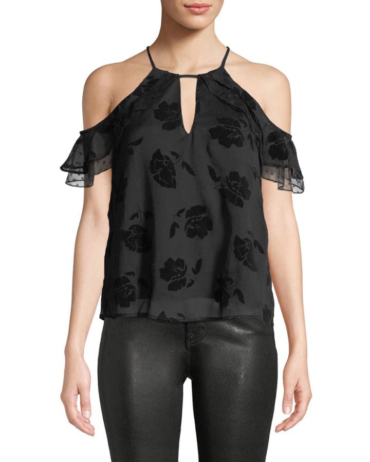 Cold-shoulder Floral Devore Blouse