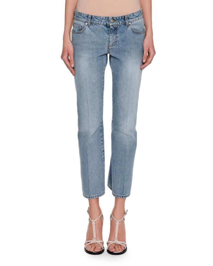 Cropped Denim Kickback Jeans, Blue