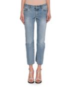 Cropped Denim Kickback Jeans, Blue