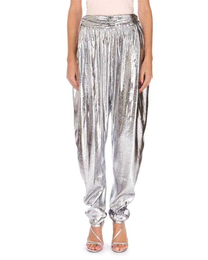 Kariam Metallic Liquid-satin Harem Pants