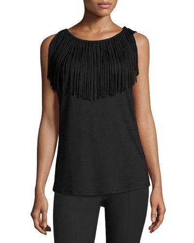 Solieil Sleeveless Fringe Top, Black