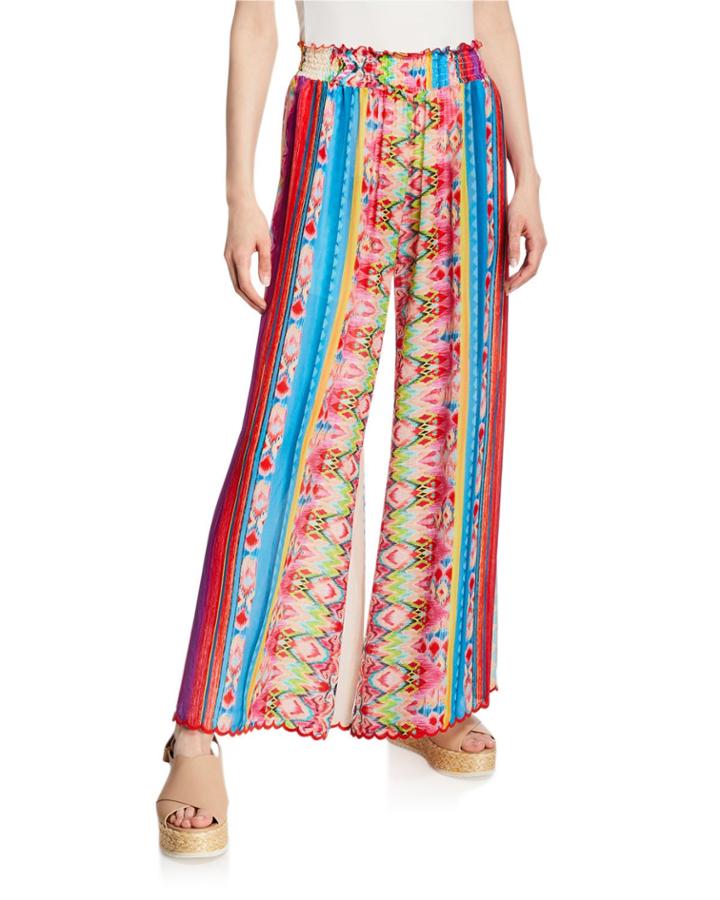 Mariah Printed Smock-waist Wide Leg Pull-on Pants