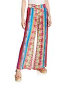 Mariah Printed Smock-waist Wide Leg Pull-on Pants
