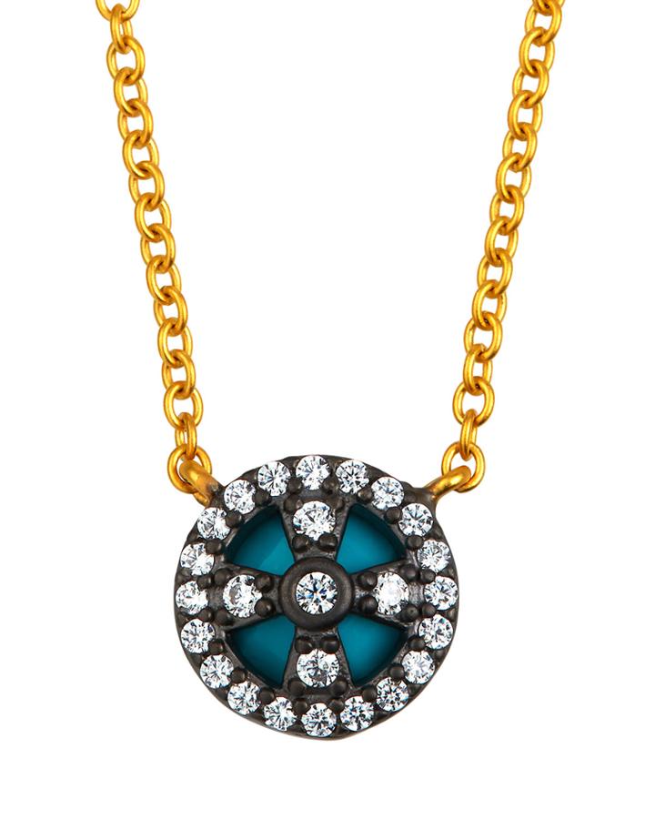 Turquoise Tiny Clover Cage Pendant Necklace