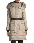Belted Puffer Jacket W/ Removable Hood