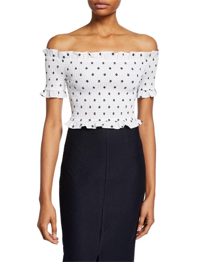 Fiesta Floral Off-the-shoulder Smocked Crop Top