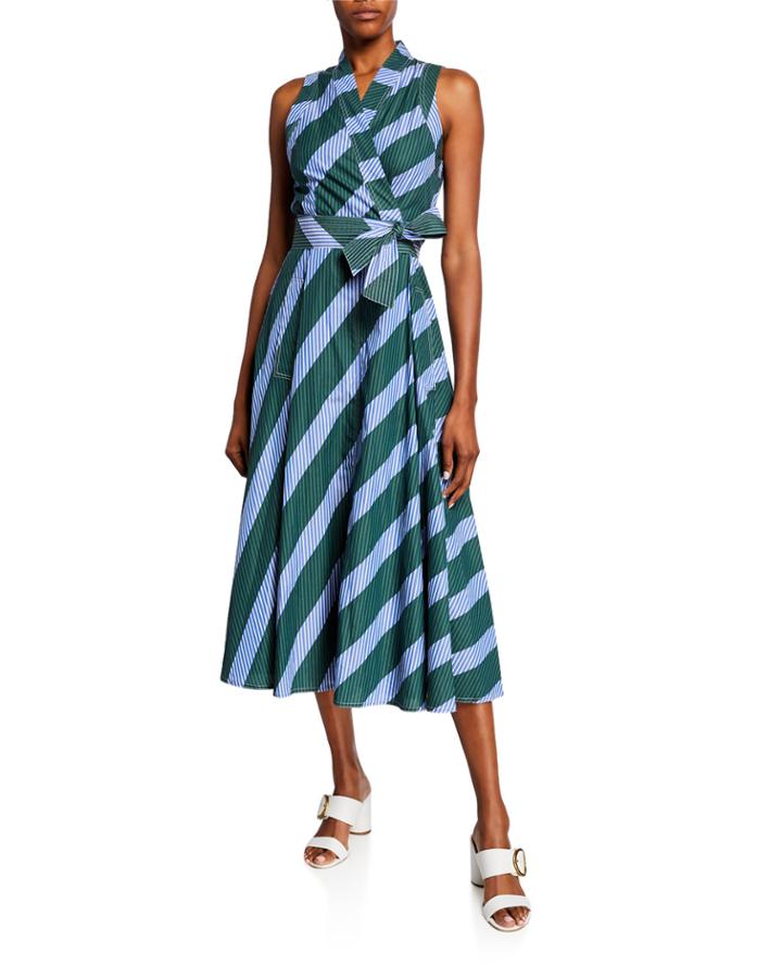 Candy Stripe Sleeveless Poplin Wrap Dress