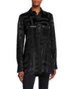 Graphic Jacquard Long-sleeve Button-down