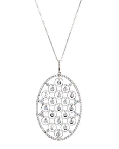 14k White Gold Oval Floating Diamond Pendant Necklace
